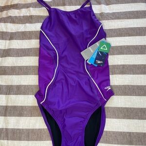 Speedo Powerflex Eco One Piece Swimsuit Purple 10/36 Athletic Swim NWT